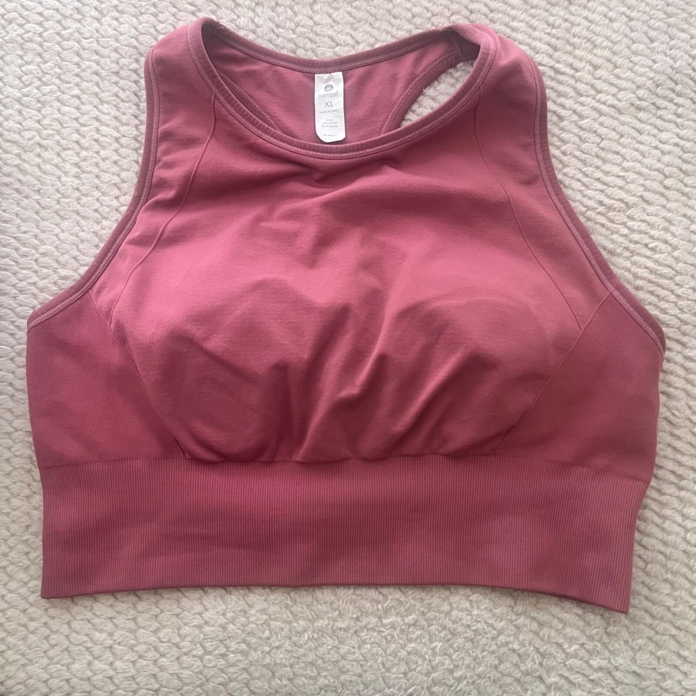 90 Degree by Reflex Sports Bra Womens Mauve Pink Seamless Racerback XL